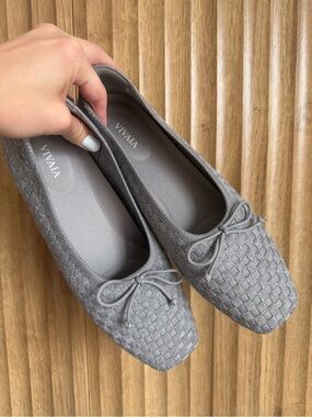 VIVAIA Square-Toe Bow Ballerina Flats Margaret Shoes Silver Grey